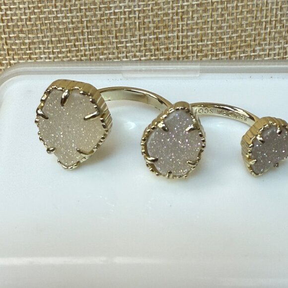 Kendra Scott Naomi Gold Tone Double Ring With Iridescent Drusy Stones - Picture 3 of 16